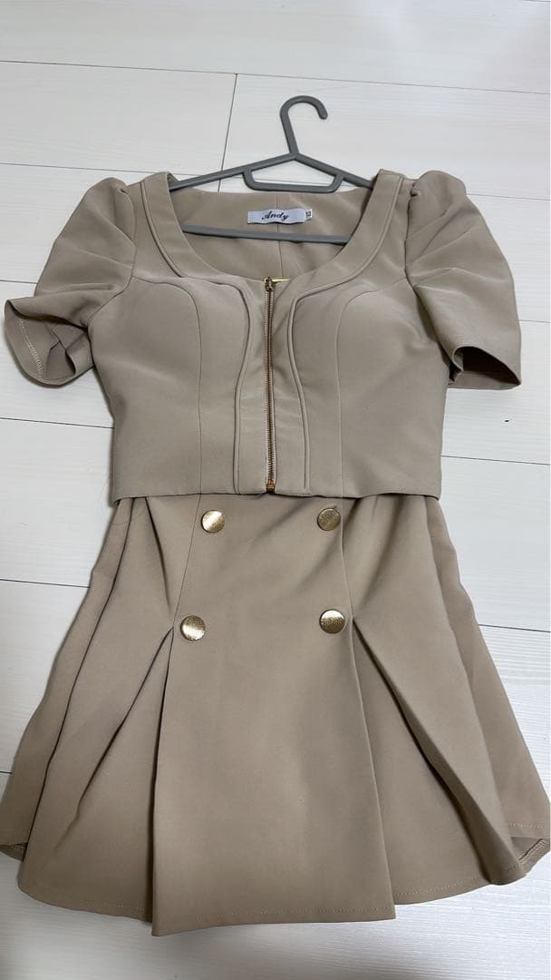 ANDY フロントジップ ベージュミニドレス XSサイズ