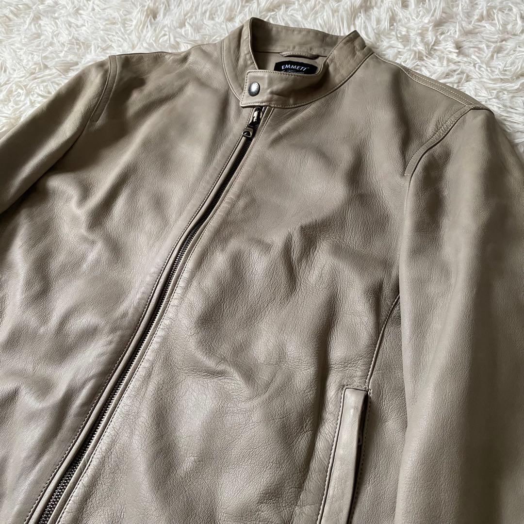 美品■エンメティ　シングル　ライダースジャケット　ラムレザー　ベージュ　50