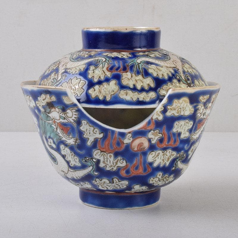 中国　清代　同治年製　紛彩　雲龍文　蓋茶碗　参考品　N　R9091