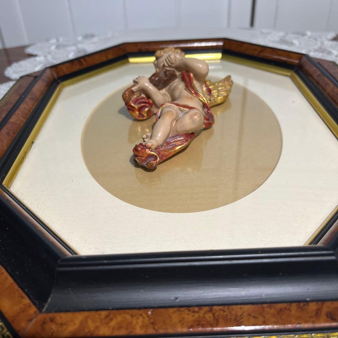 【ヴィンテージ 】バイオリンを弾く天使 立体像 天使 木製額