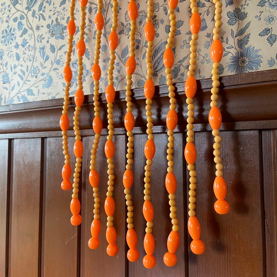 昭和レトロ　ビーズのれん　オレンジ　当時物　レトロポップ　デッドストック
