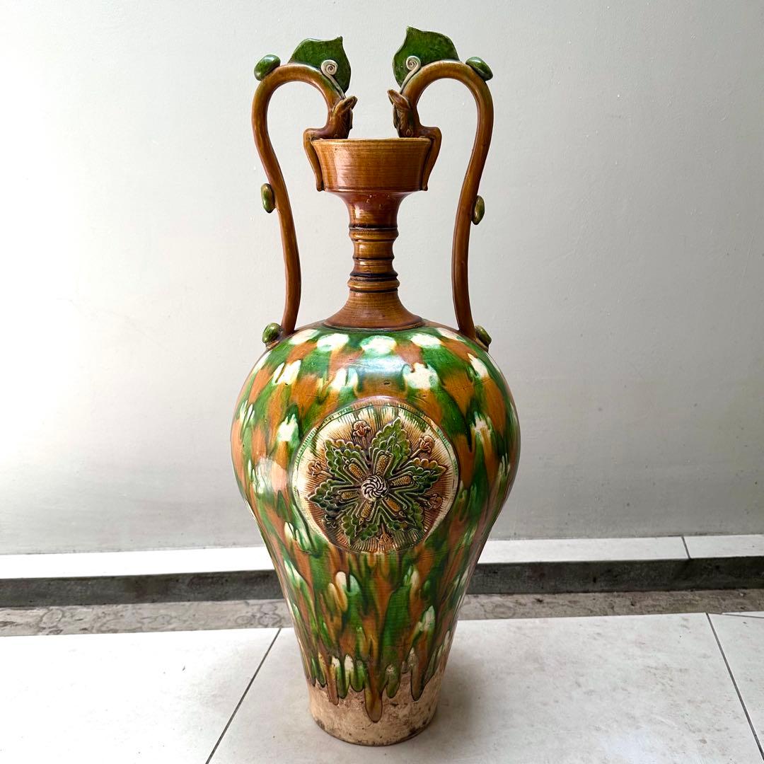 唐三彩 壺 双耳 唐物 装飾 中国美術 中国古玩 骨董