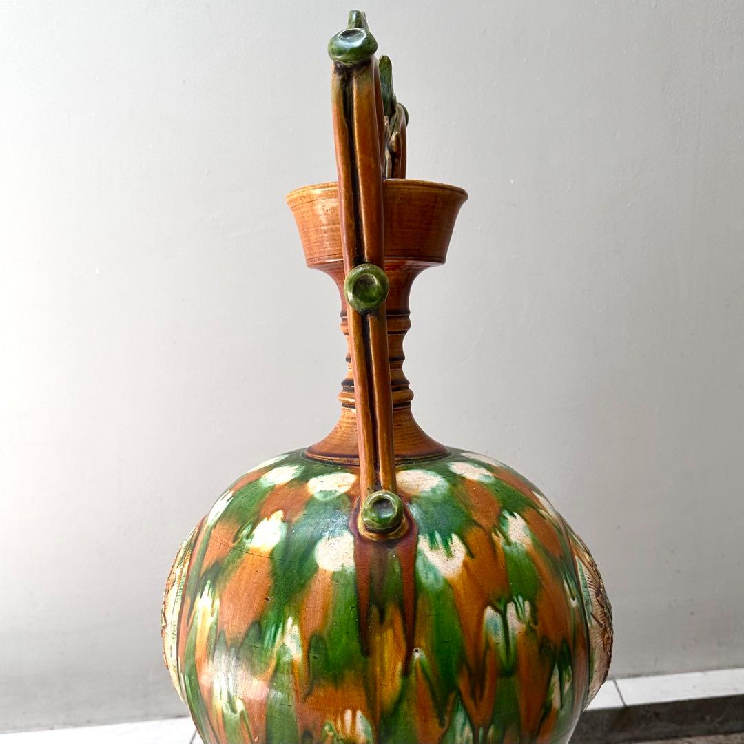 唐三彩 壺 双耳 唐物 装飾 中国美術 中国古玩 骨董