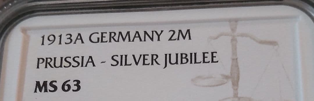 NGC MS63 ドイツ　プロイセン 　ヴィルヘルム２世　1913A 2マルク