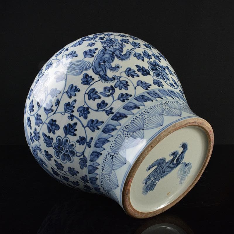 中国　青花　獅子花卉文瓶　壷　V　R6208F