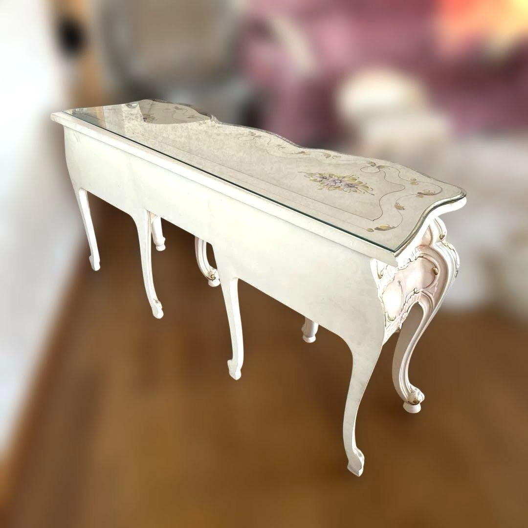 ロココ調のピンクのドレッサー ミラー、椅子 3点セット