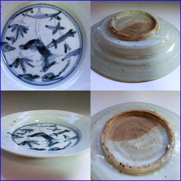 皿■染付 ホツ有り 古い中皿 砂高台 古玩 唐物 中国 古美術 時代物 骨董品■