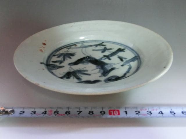 皿■染付 ホツ有り 古い中皿 砂高台 古玩 唐物 中国 古美術 時代物 骨董品■