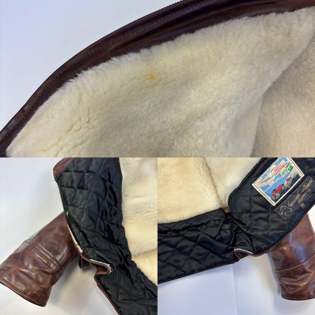 エアロレザー 希少 裏ボア ホースハイド レザージャケット 38 ブラウン 茶色