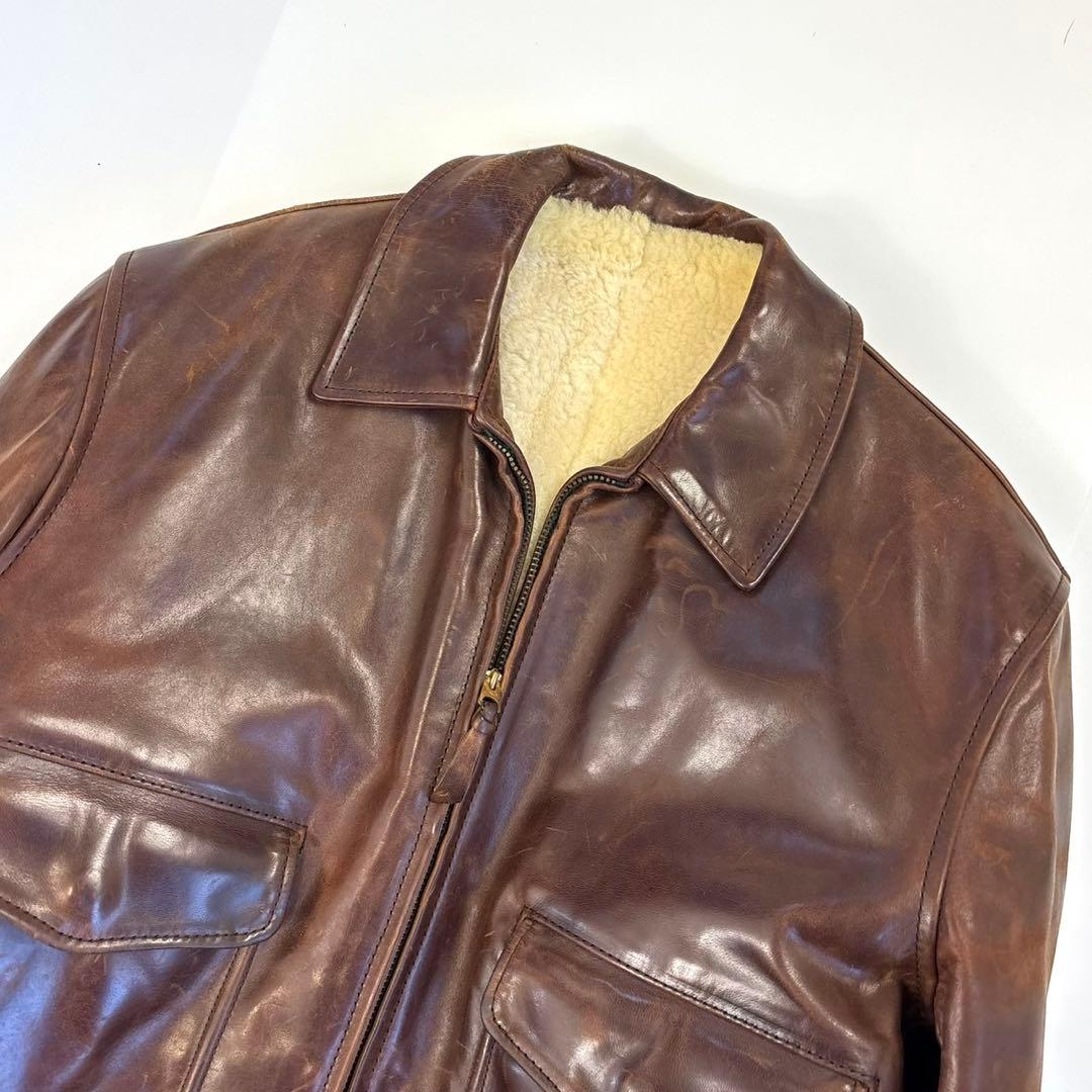 エアロレザー 希少 裏ボア ホースハイド レザージャケット 38 ブラウン 茶色