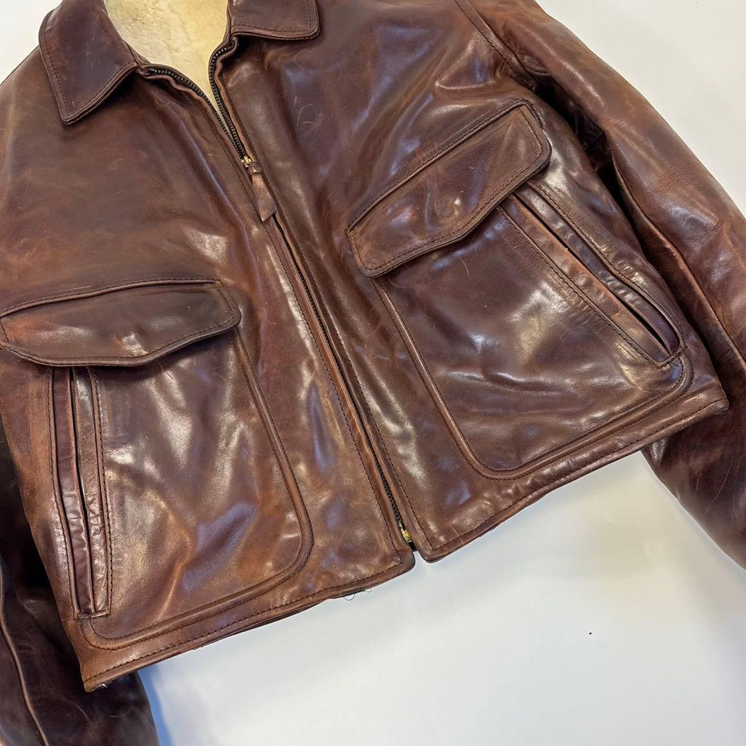 エアロレザー 希少 裏ボア ホースハイド レザージャケット 38 ブラウン 茶色