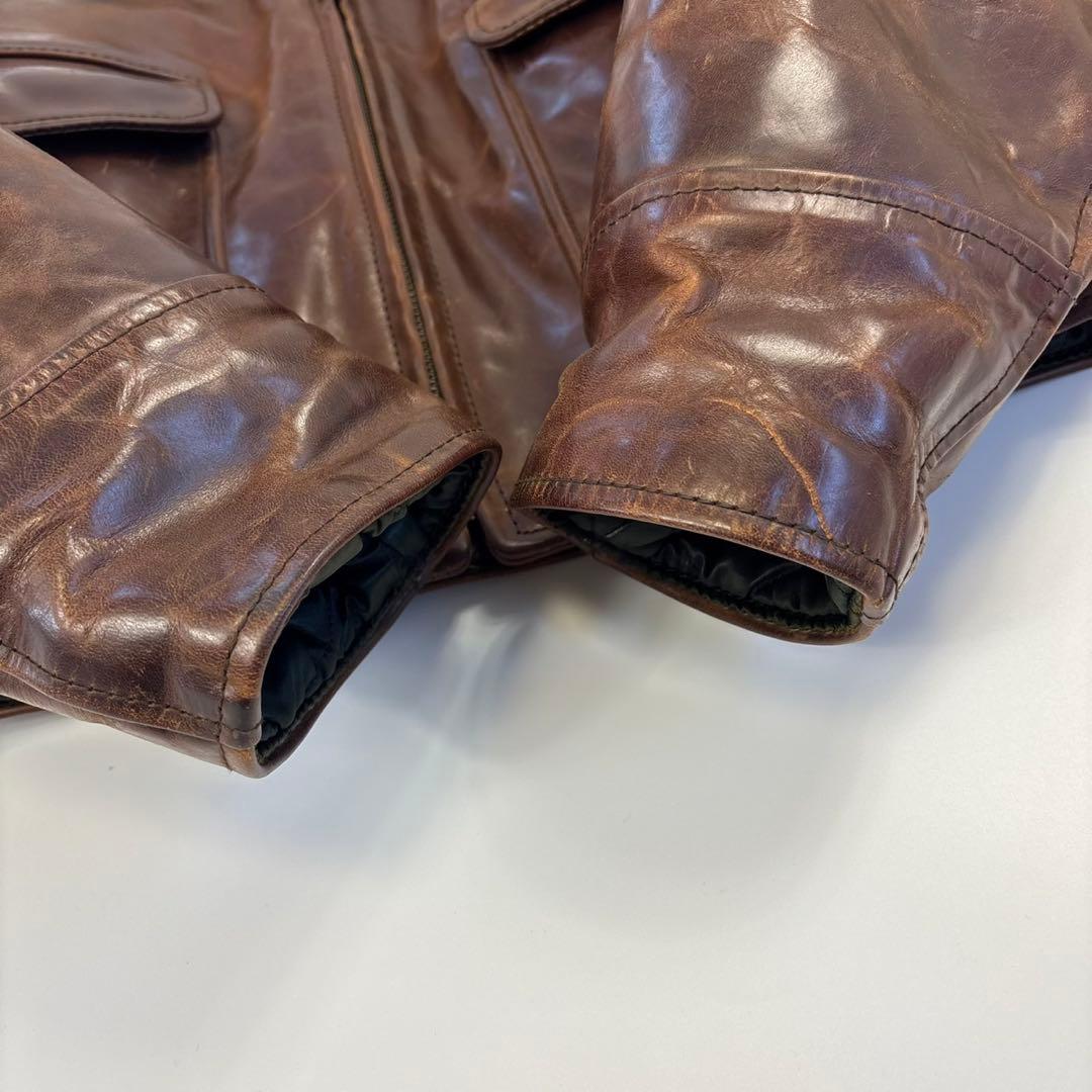 エアロレザー 希少 裏ボア ホースハイド レザージャケット 38 ブラウン 茶色