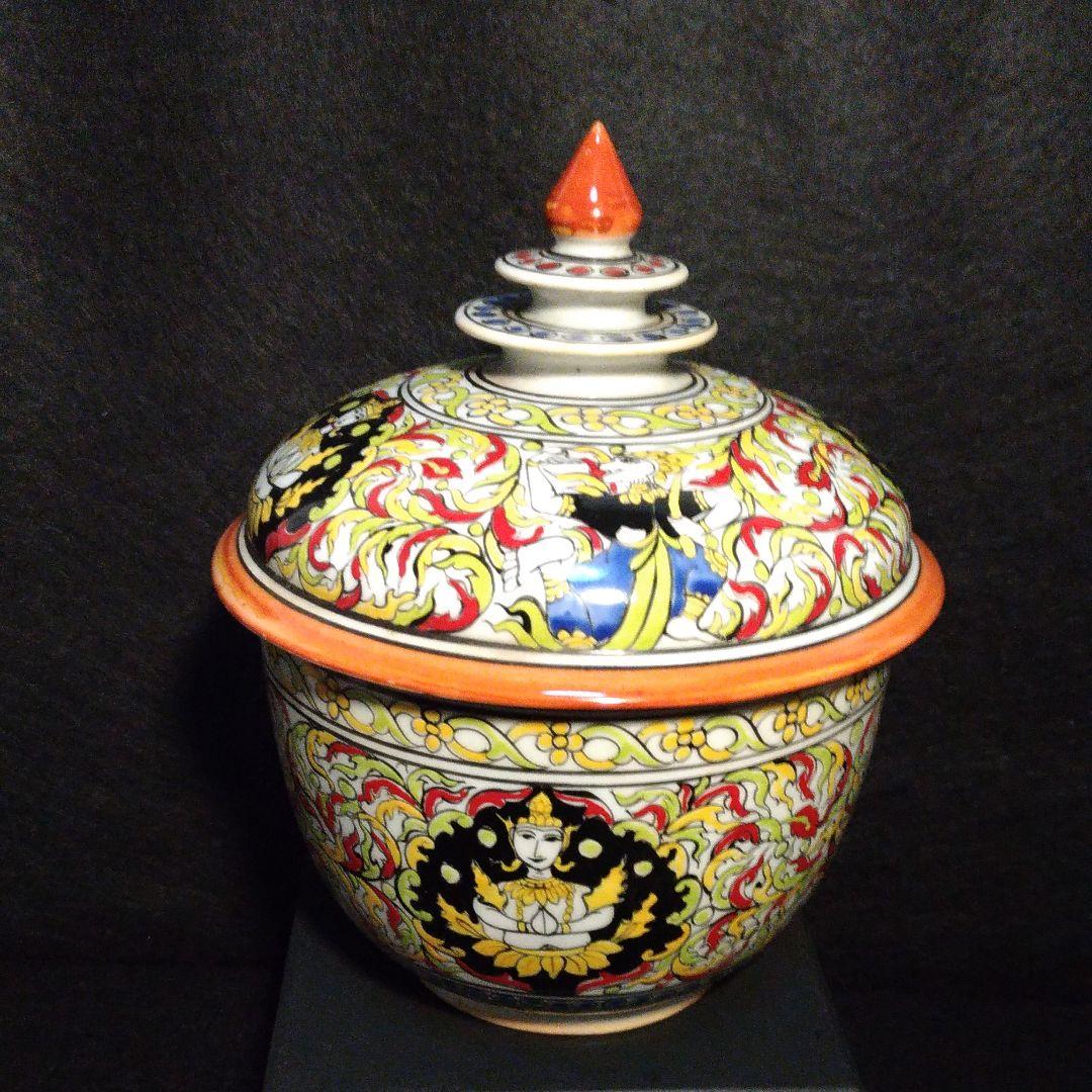 五彩　色絵　 蓋物　仏教紋 古陶　仏教美術