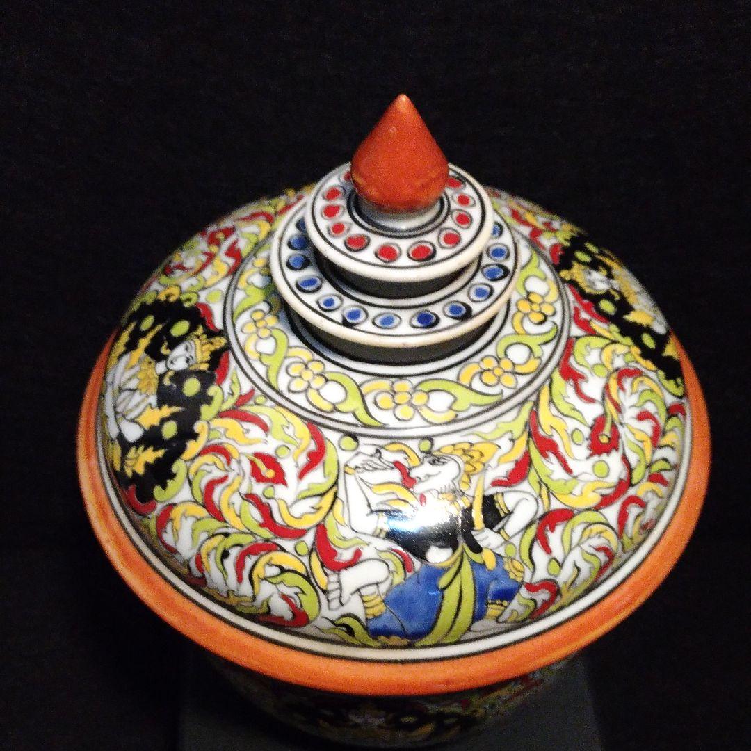 五彩　色絵　 蓋物　仏教紋 古陶　仏教美術