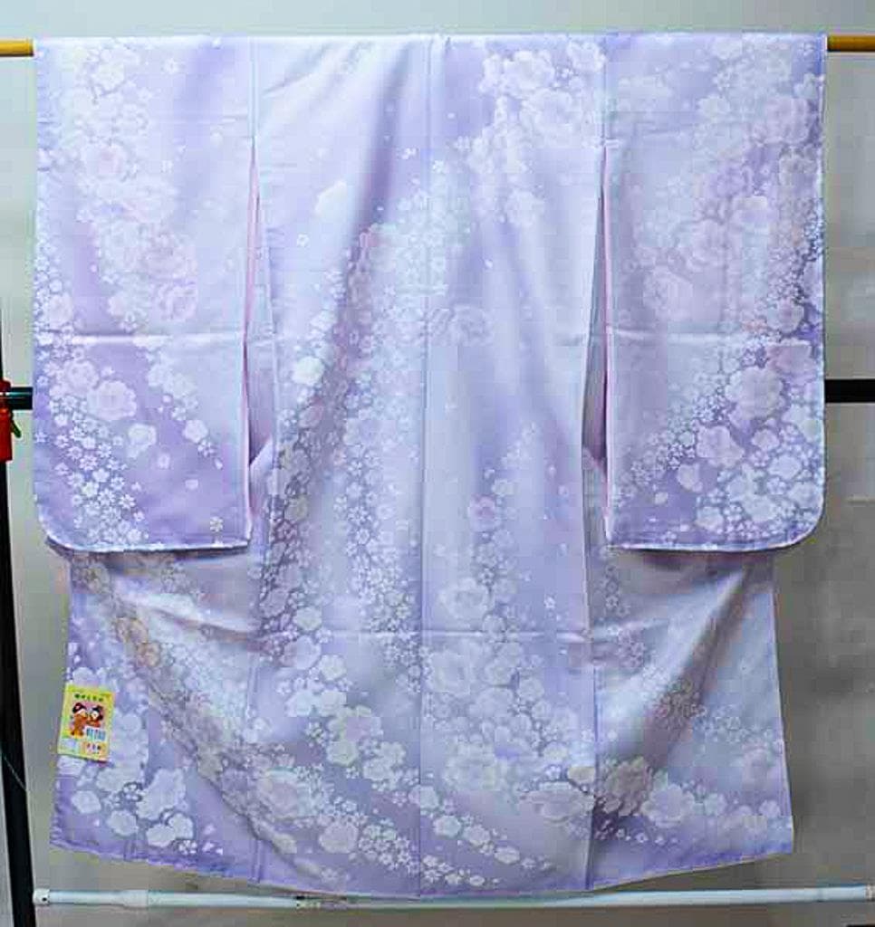 七五三 七歳 女児 着物と長襦袢の2点セット くすみパープル 陽気な天使 日本製