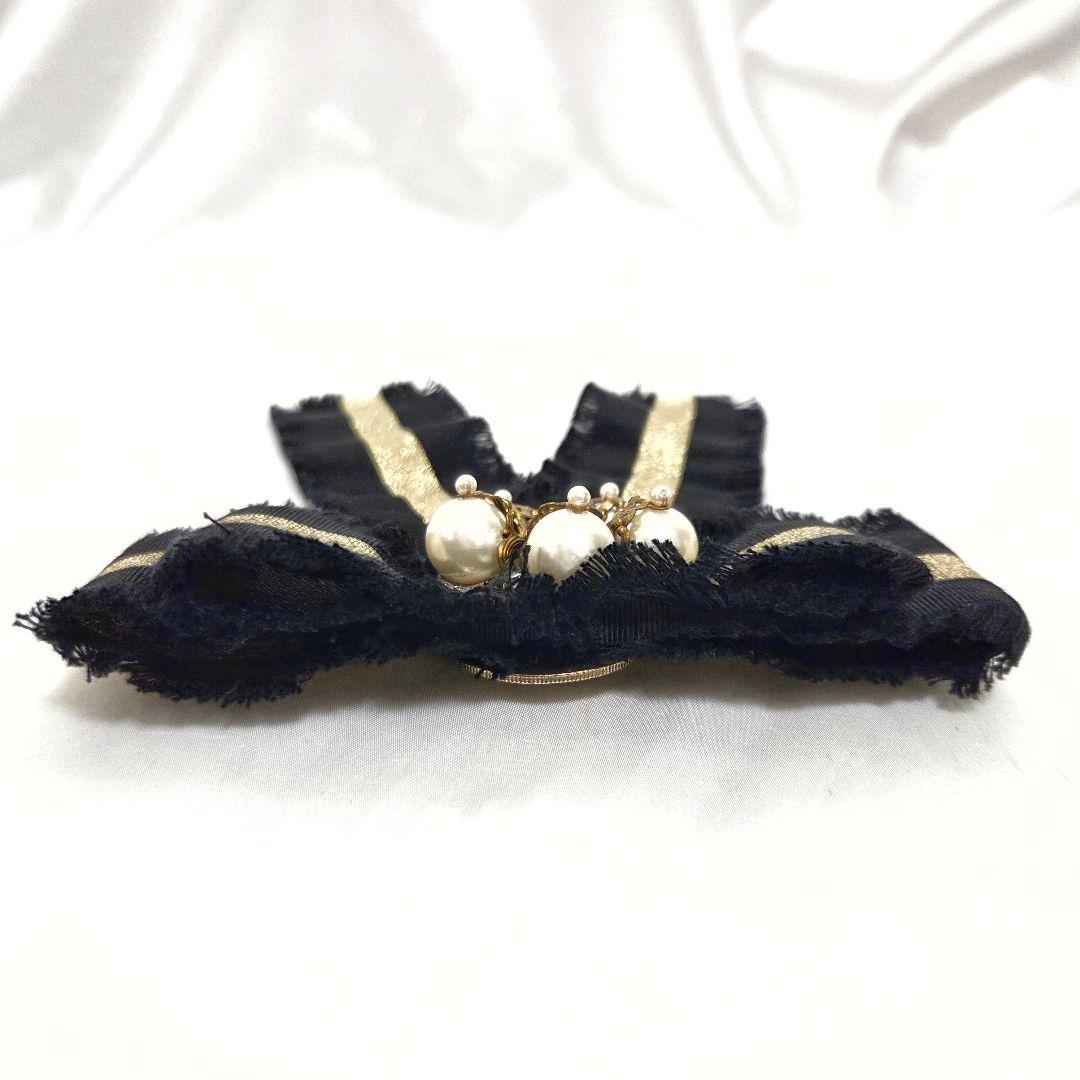 ✨レア GUCCI リボン ブローチ パール ブラック ゴールド