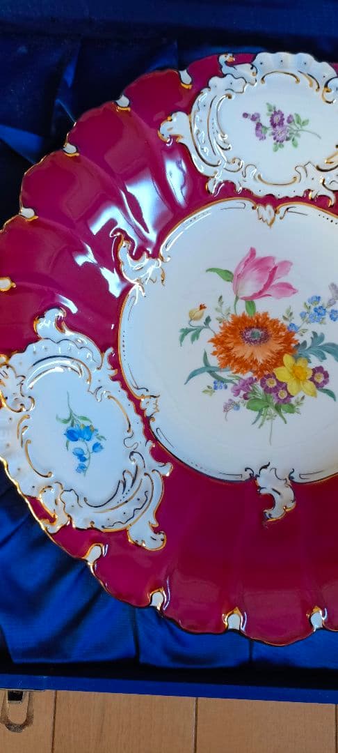 マイセン 1級品 プレート 三つの花 ゴールアンティーク