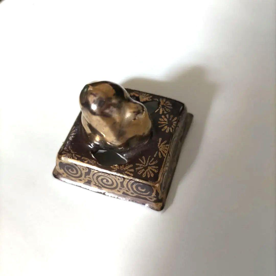 九谷焼　宝岳　ミニ　香炉　青粒金彩　梅 　アンティーク　レア