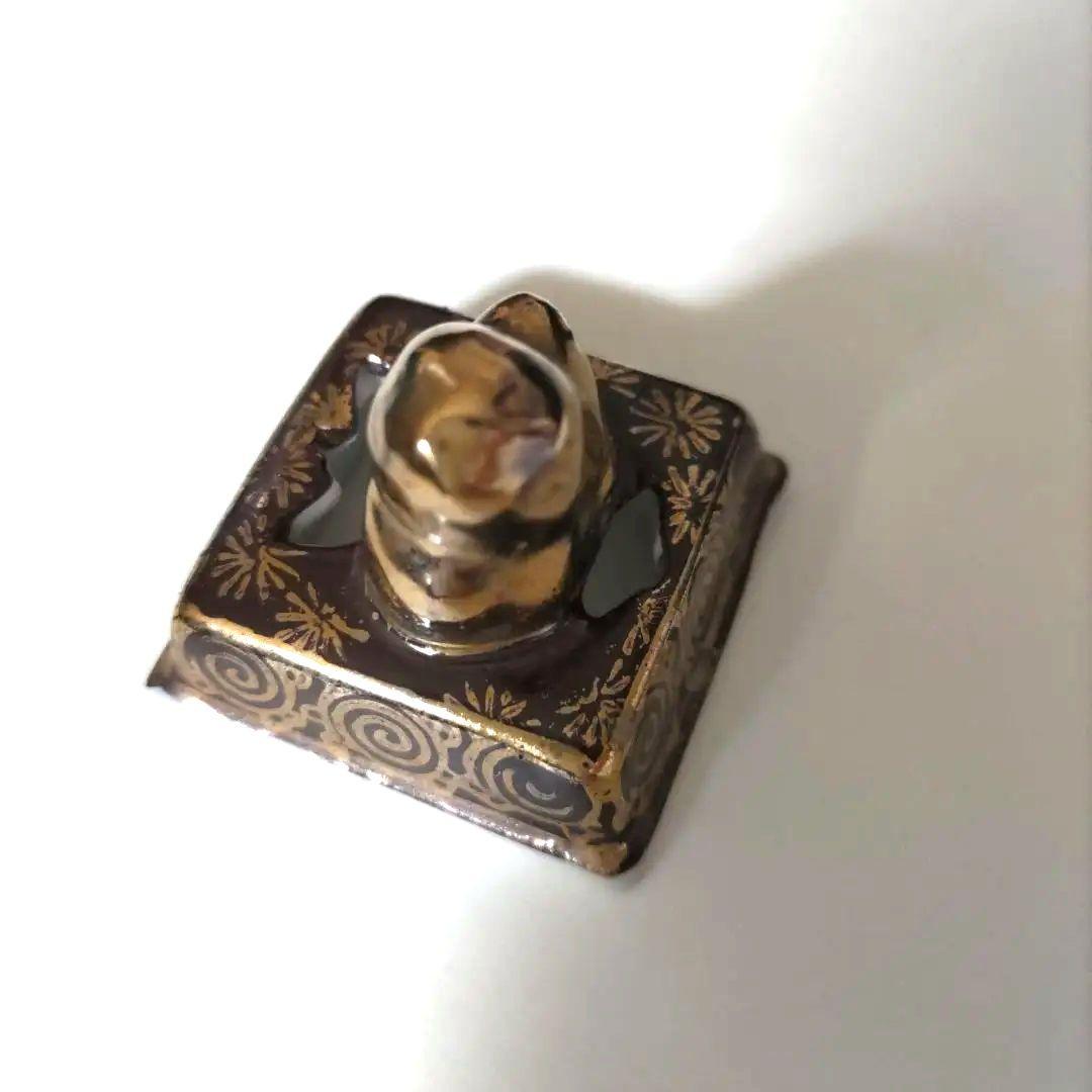 九谷焼　宝岳　ミニ　香炉　青粒金彩　梅 　アンティーク　レア