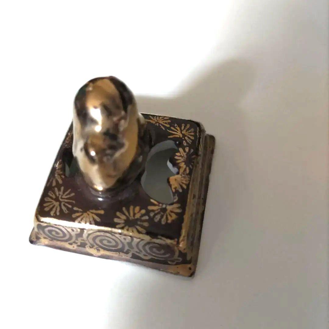 九谷焼　宝岳　ミニ　香炉　青粒金彩　梅 　アンティーク　レア