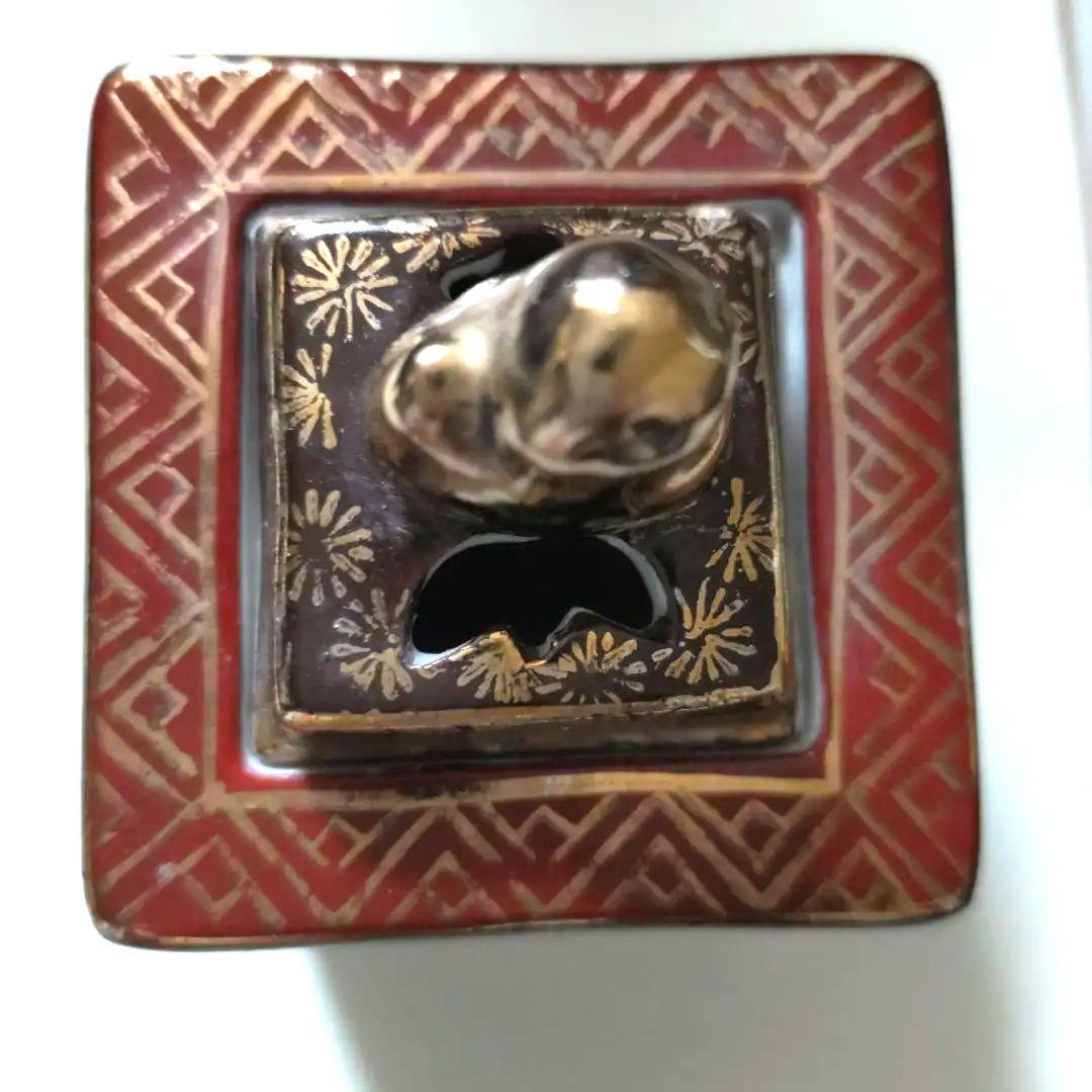 九谷焼　宝岳　ミニ　香炉　青粒金彩　梅 　アンティーク　レア