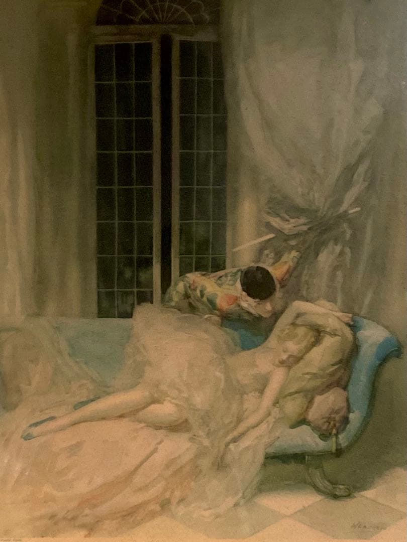 絵画 水彩画 アンティーク 額装 イギリス 1920年代 アールデコ