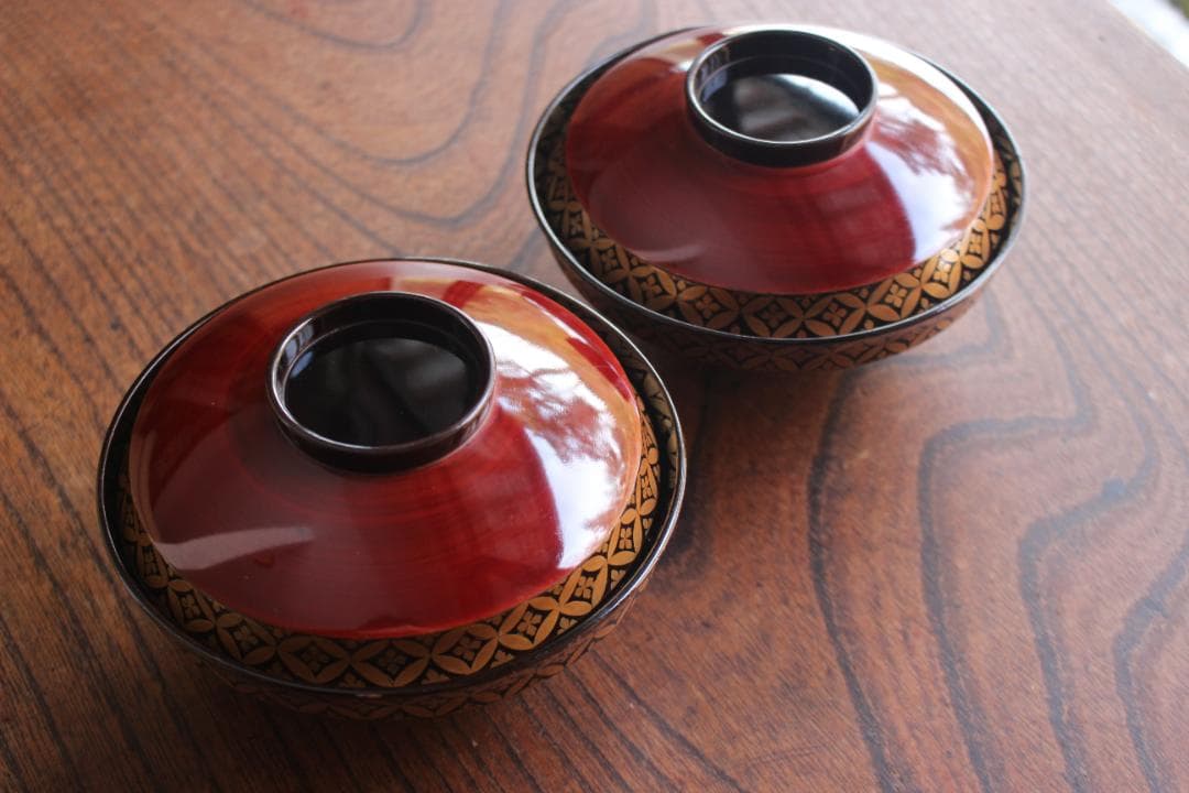 小傷有！極上溜塗に優美な七宝蒔絵の映えるお椀2点（検輪島塗懐石椀蒔絵椀