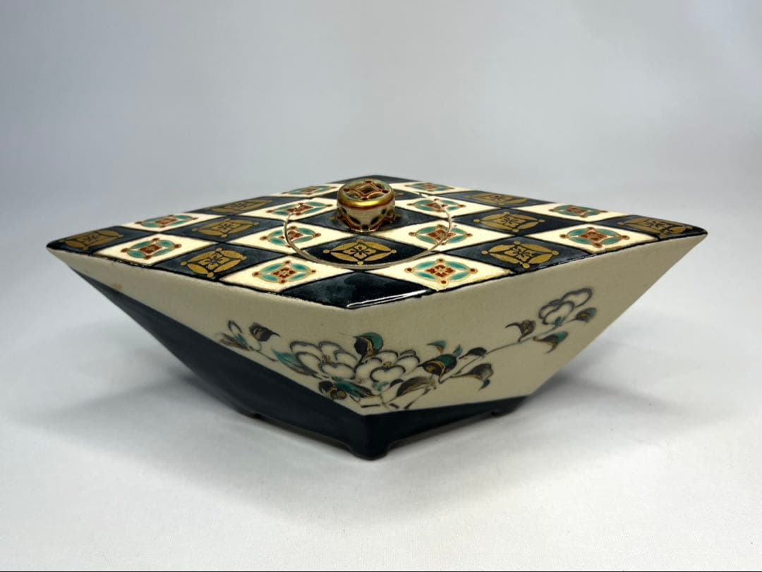 【真葛香山】仁清意菱形高炉 二代 香半之助作 帝室技芸員【書載品現物】