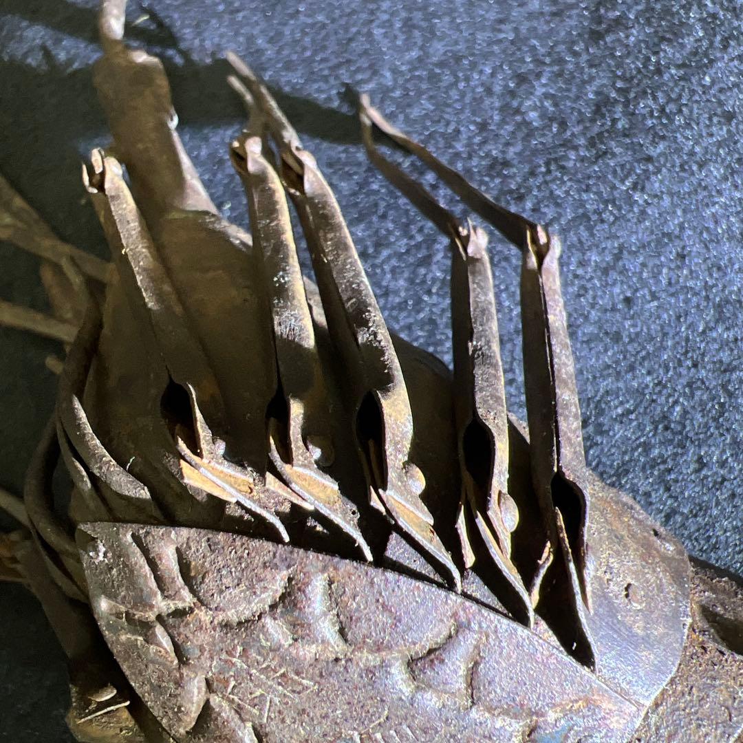 時代　明珍在銘鉄製自在伊勢海老木箱付全長約36㎝/134g東Y7-1205☆1F