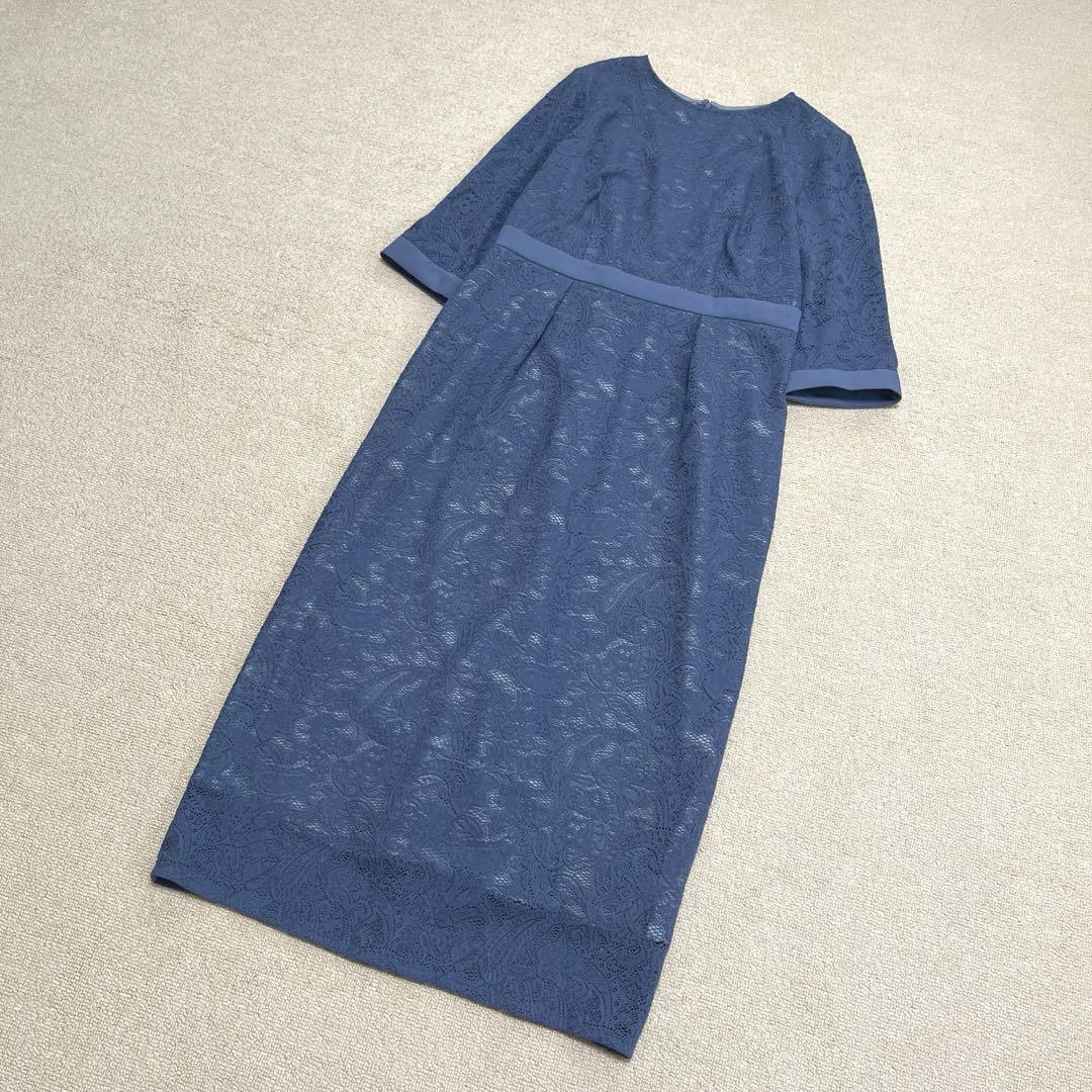 【大きいサイズ】エメ　ペイズリー柄レース袖付きタイトパーティードレス　XL