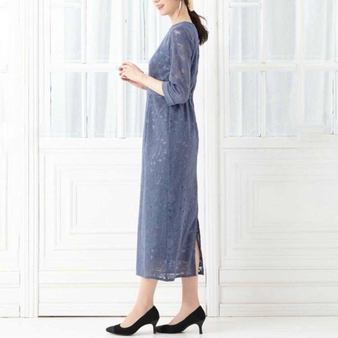 【大きいサイズ】エメ　ペイズリー柄レース袖付きタイトパーティードレス　XL