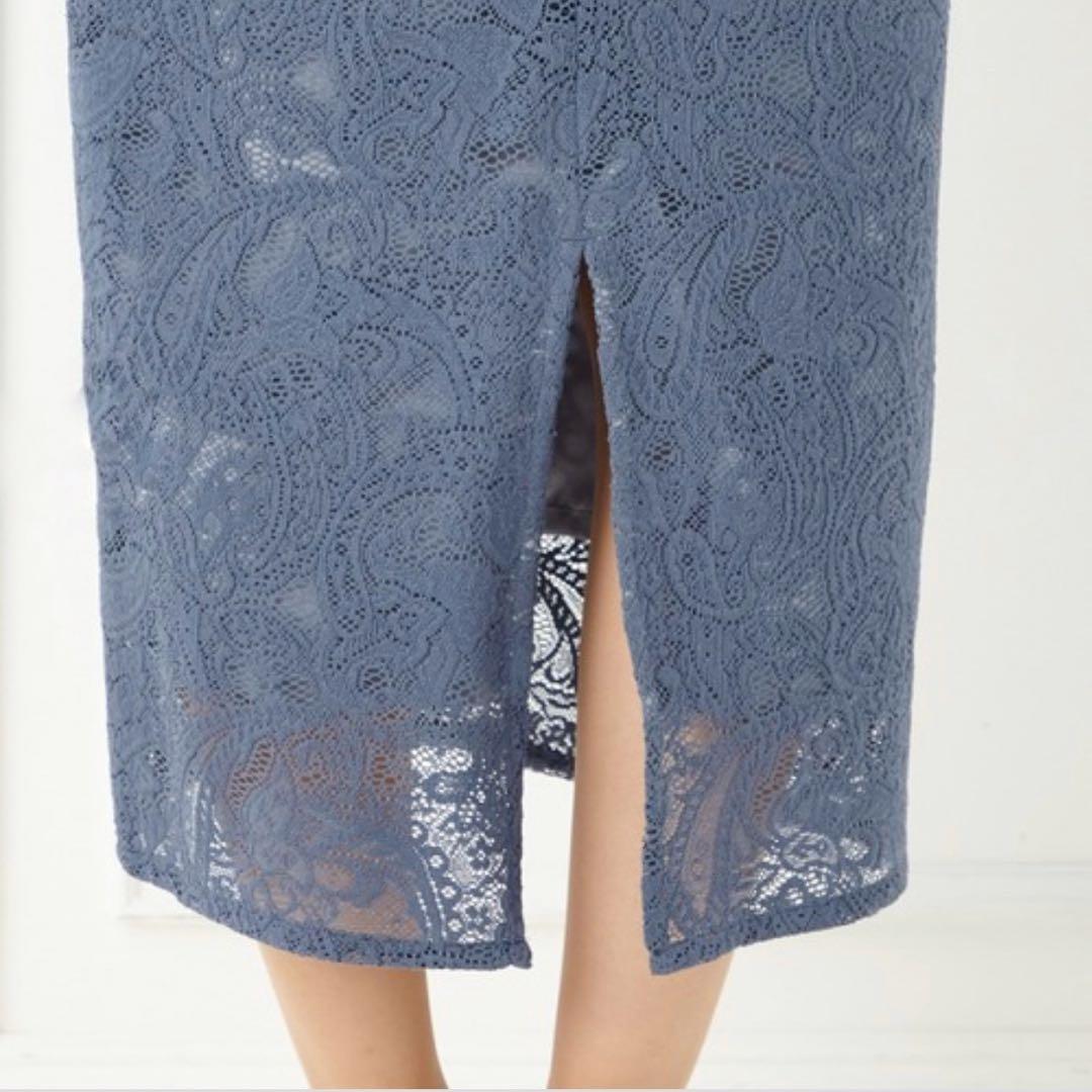 【大きいサイズ】エメ　ペイズリー柄レース袖付きタイトパーティードレス　XL