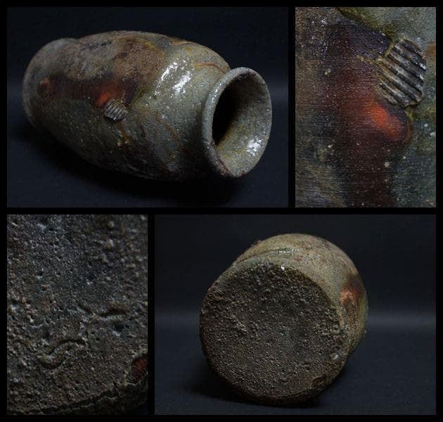 備前焼 小林良巳造 花入 窯変 花瓶 飾壺 共箱 / 花器 茶道具