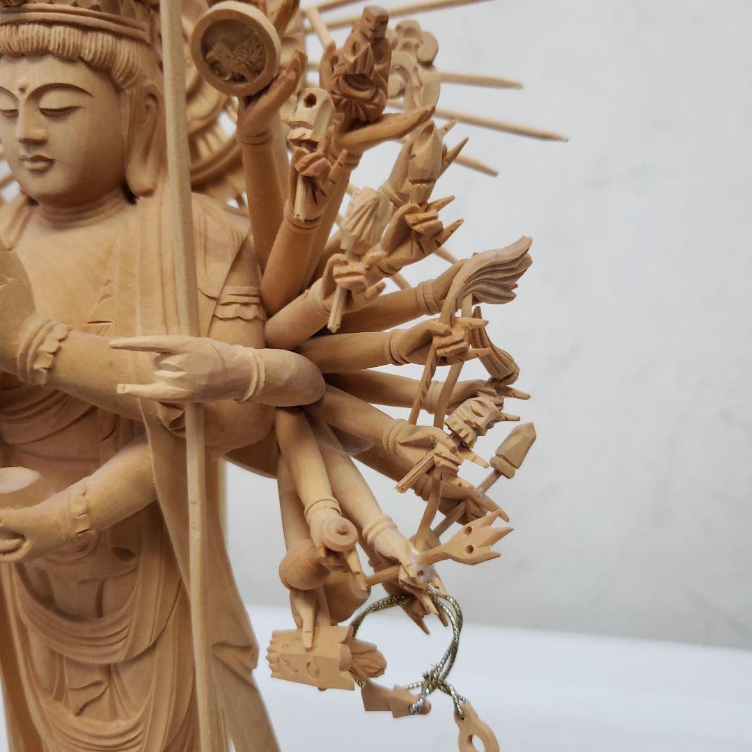 Ｂフライデー希少上彫り仏像★柘植材 千手観音菩薩像5寸立★全高 約30cm