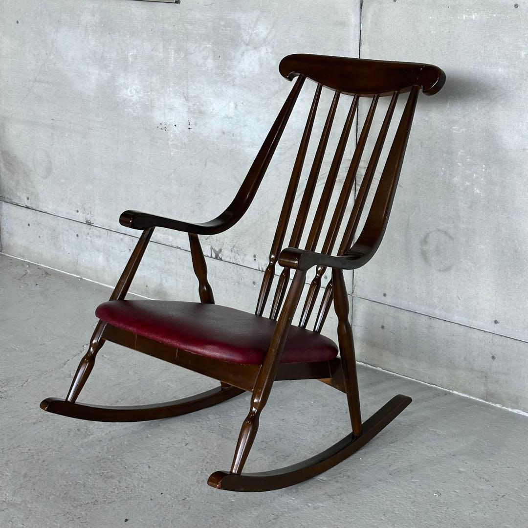 ★古家具ビンテージ★鳥取家具 木製フレーム ロッキングチェア ミッドセンチュリー