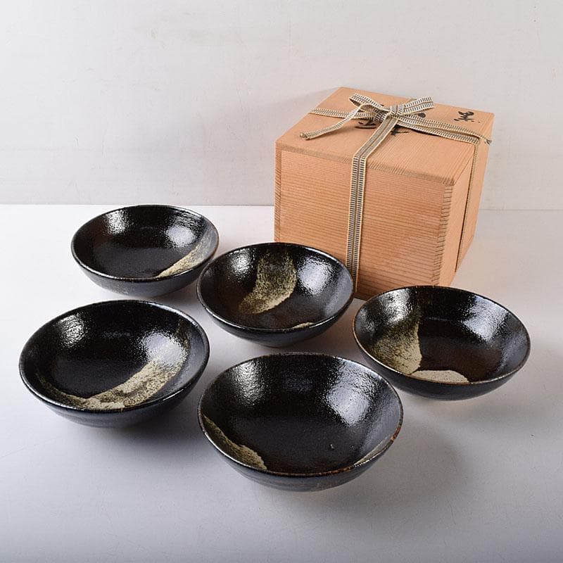 gmgmgm　茶道具　浅野陽作　黒鉢　5客　共箱　V　8005