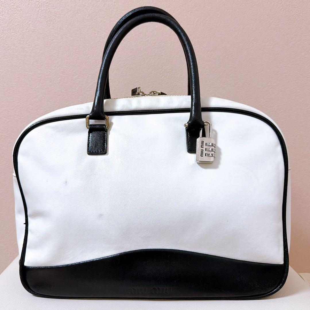 【良品】miu miu アーカイブ ミニボストン ハンドバッグ ホワイト