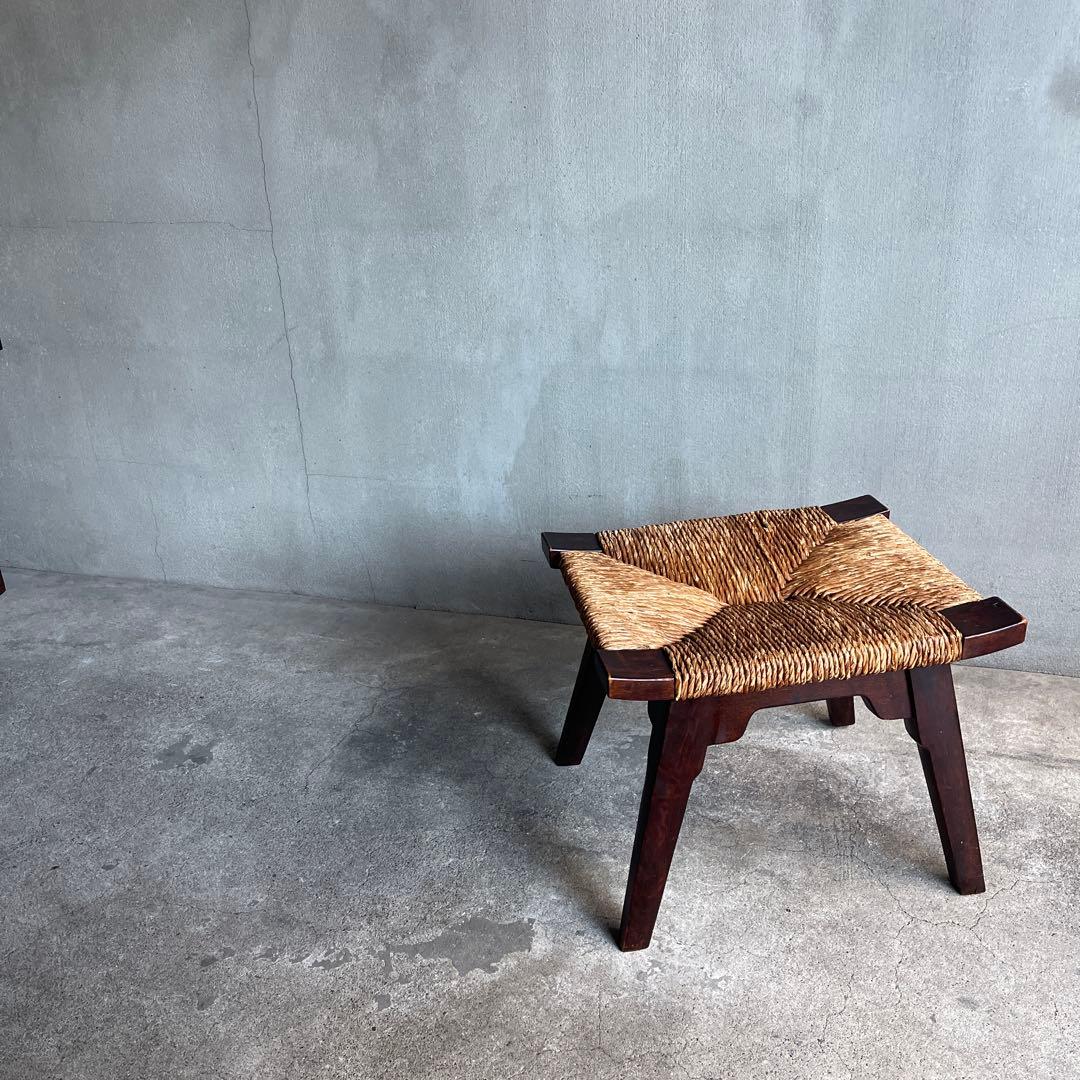 松本民芸家具 柳宗悦デザイン ビンテージ ラッシスツール ミズメ桜無垢材 太蘭草