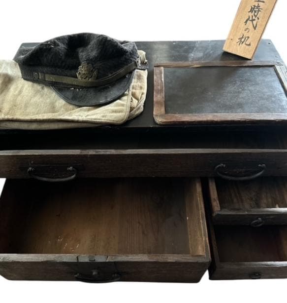 博物館展示品 江戸時代 寺子屋セット 机 帽子 鞄 黒板 レトロ アンティーク