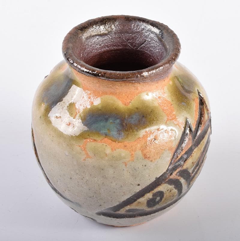 みき　琉球美術　壺屋焼　人間国宝　金城次郎作　 魚文　小壷　M　R3676