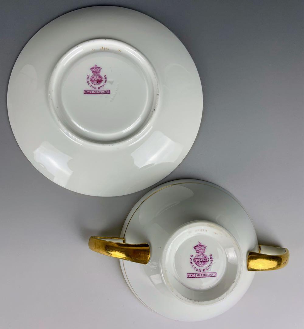 【美品】オールドミントン コバルト地 金彩 ブイヨンカップ＆ソーサー 金盛り