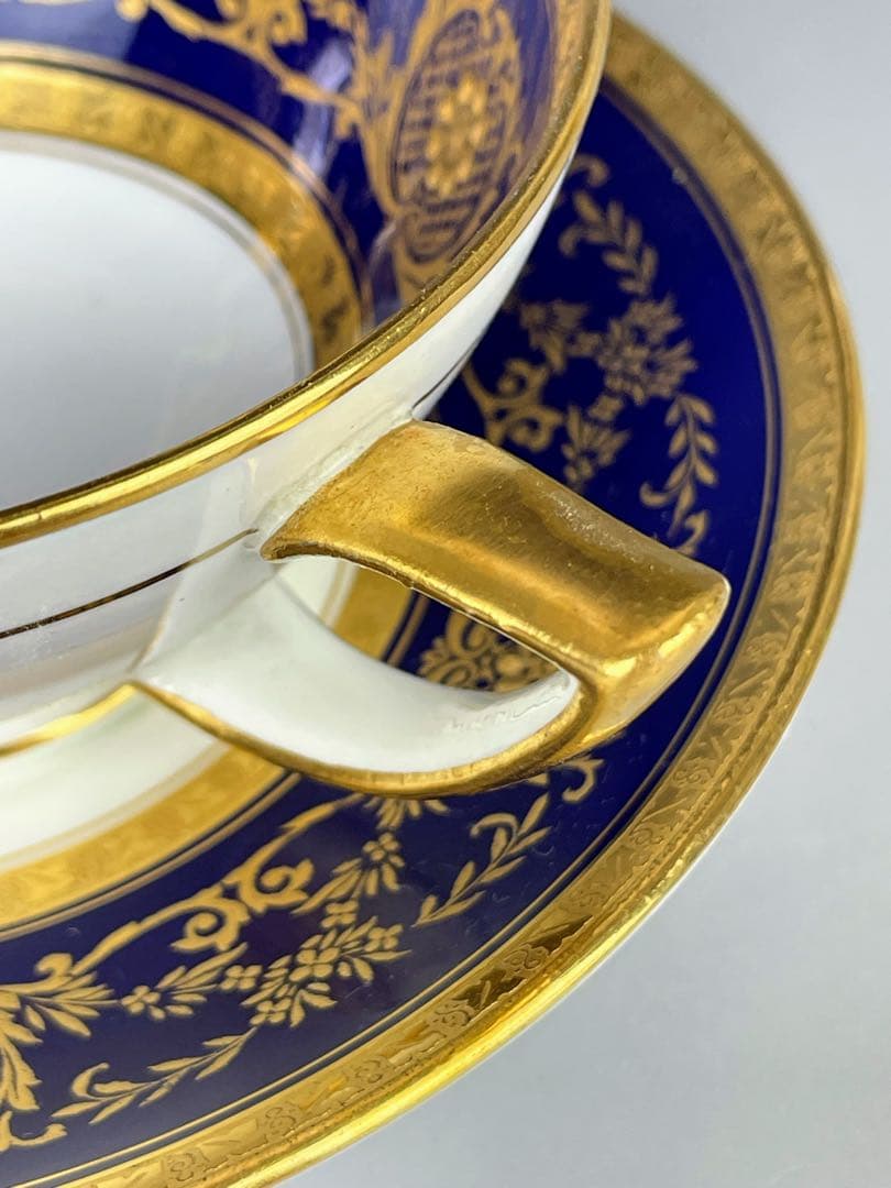 【美品】オールドミントン コバルト地 金彩 ブイヨンカップ＆ソーサー 金盛り