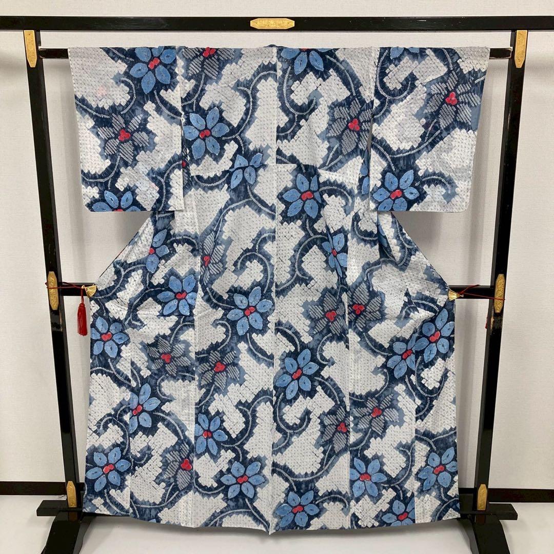 つ*ね様 有松絞り 木綿 浴衣 素敵な染め 着物 U-5856