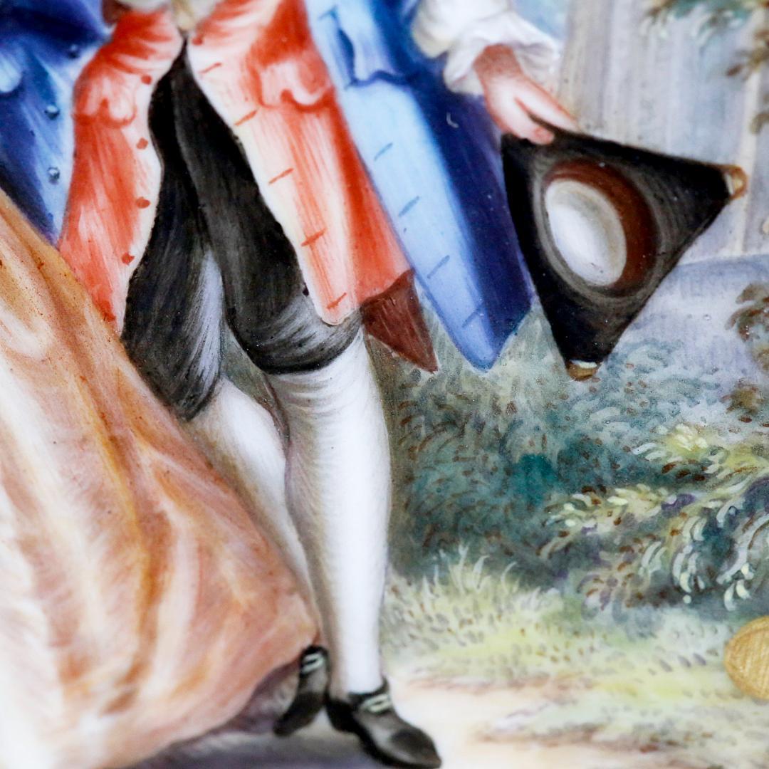 マイセン 忘れな草 透かし彫 恋人 ワトー風 飾り皿 ボタン剣 額装 １９世紀