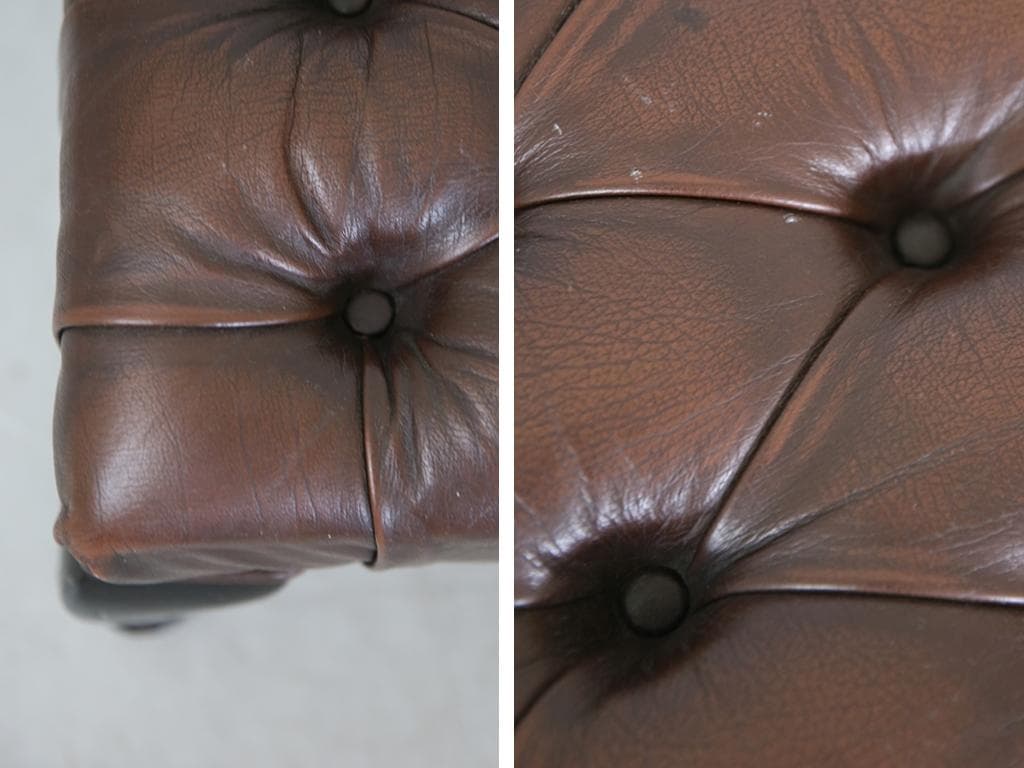 英国アンティークチェスターフィールドフットスツール/レザーオットマン(89-61