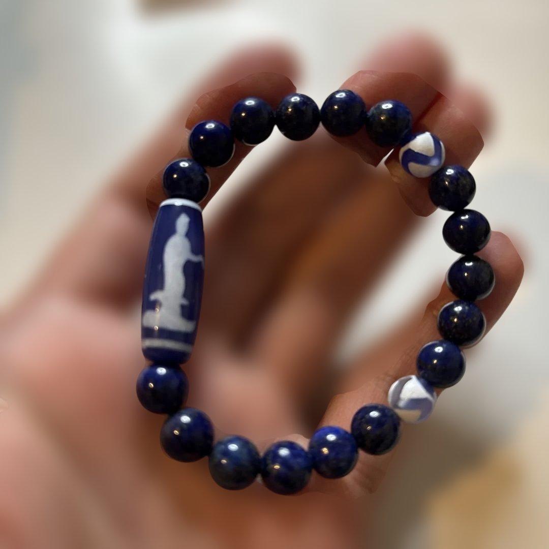 これは！第2チャクラにズンときます！青玉髄天珠！双観世音天珠、ラピスラズリ！虎牙