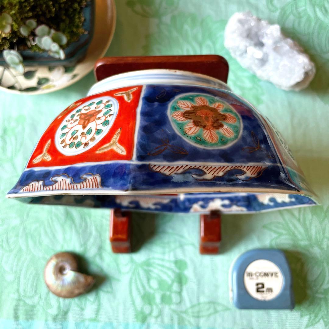 富貴長春　染付　金彩　金襴手　八角鉢