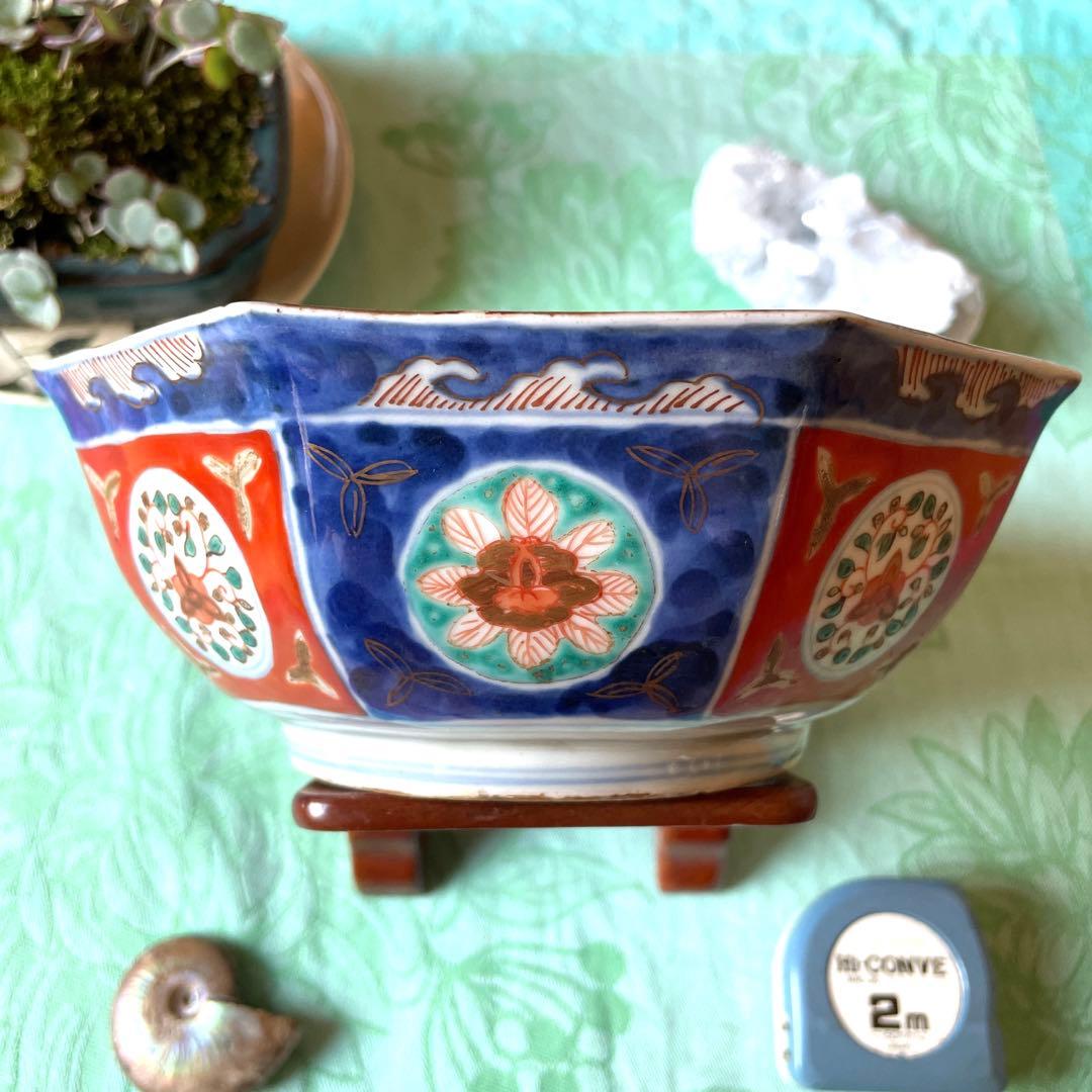 富貴長春　染付　金彩　金襴手　八角鉢