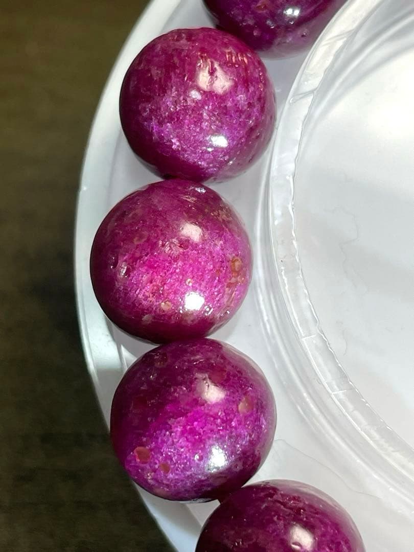 天然石ルビーブレス約12.4㎜大玉（新品）高品質「宝石の女王」一点限濃いピンク