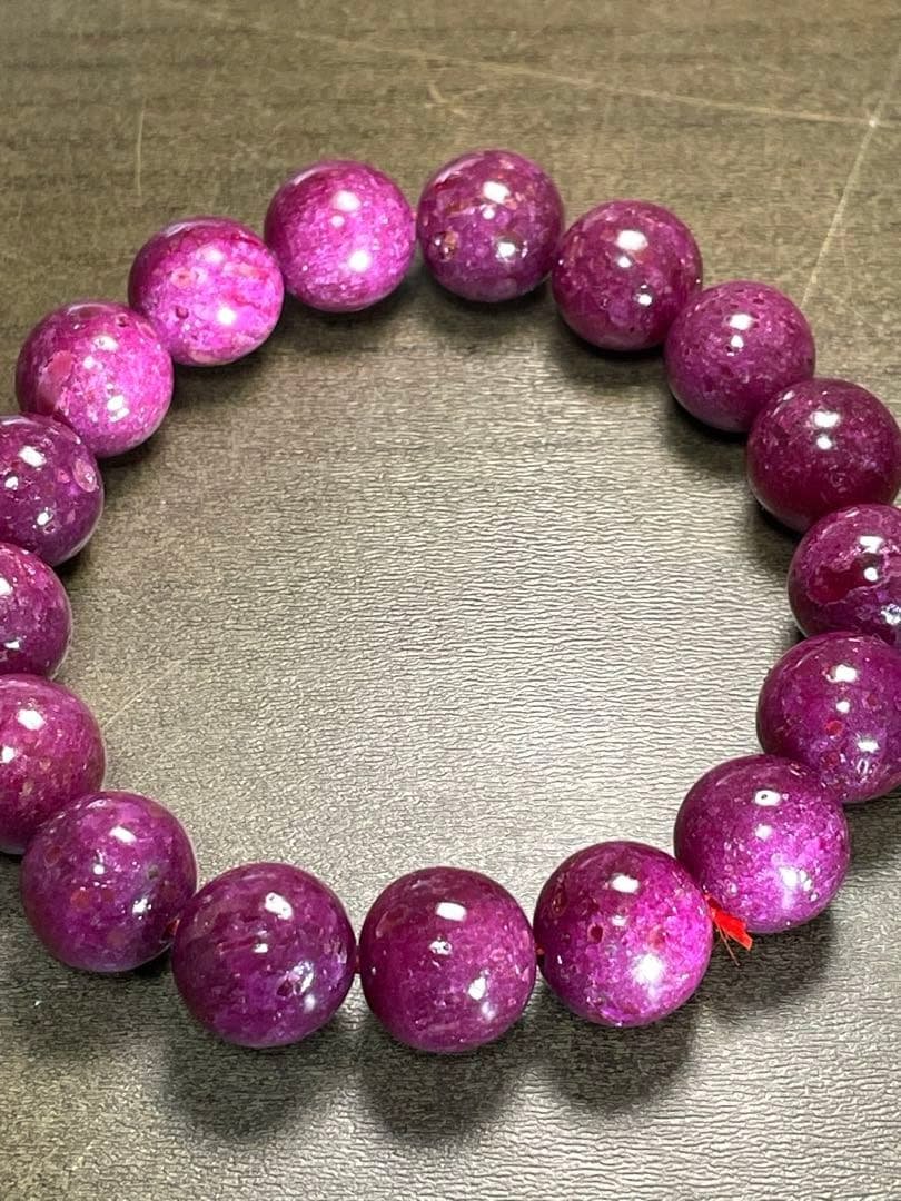 天然石ルビーブレス約12.4㎜大玉（新品）高品質「宝石の女王」一点限濃いピンク